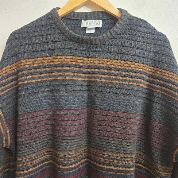 Gianfranco Ruffini Mens Vintage 90s Grandpa Textured Open Knit Stripe Sweater L - Picture 3 of 10
